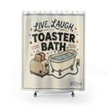 Shower Curtain — "Live, Laugh, Toaster Bath" Funny Retro Bath Decor