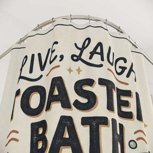 Shower Curtain — "Live, Laugh, Toaster Bath" Funny Retro Bath Decor